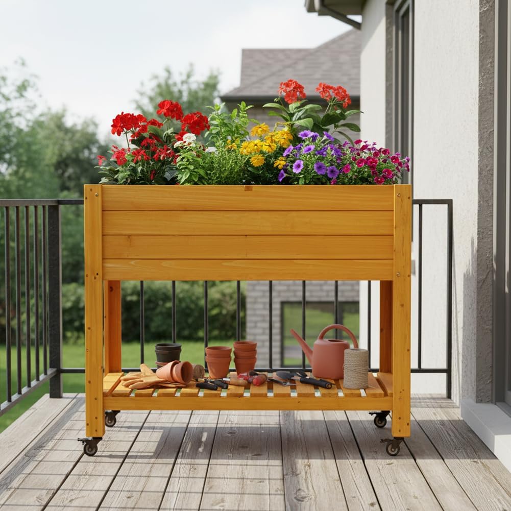 حوض زراعة خشبي متنقل مرتفع، طب - مراجعة Raised Garden Bed وسعره